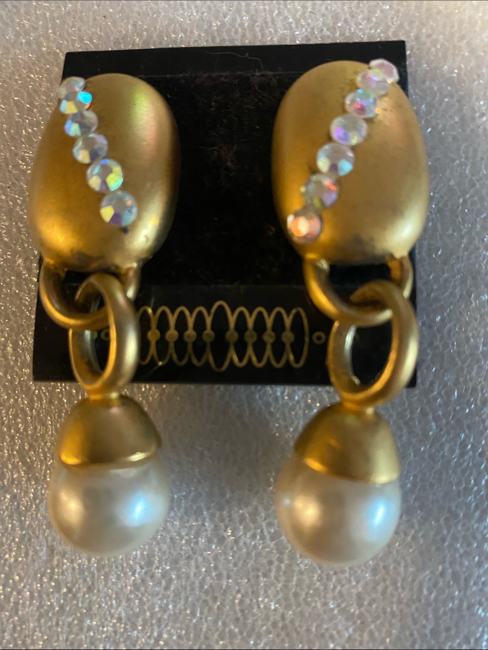 Gold-Tone Pearl Drop Clip-On Earrings with Crystal Accents - Women Jewelry